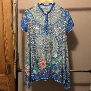 Blue Silk Johnny Was Goldfish Tunic